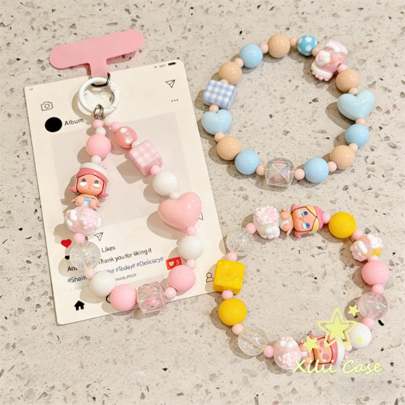 สร้อยข้อมือโทรศัพท์ Crybaby ตุ๊กตาการ์ตูน ลูกปัดสีชมพู-ฟ้า น่ารัก สไตล์ฮิต