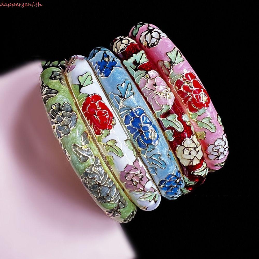 DAPPER Cloisonne Peony Filigree ดอกไม้กําไลข้อมือ,กําไลข้อมือคู่เคลือบจีนสร้อยข้อมือ,โบฮีเมียนจีนคลา