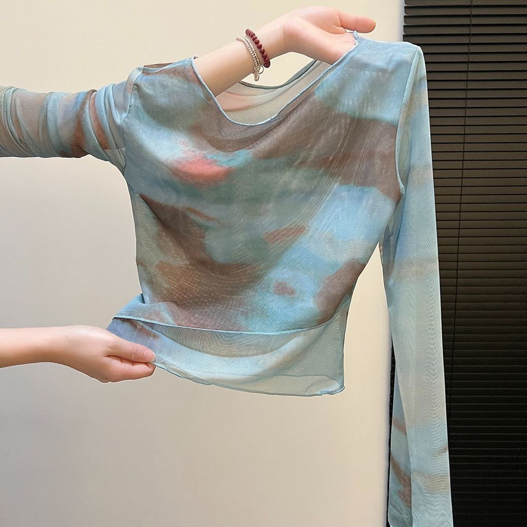 Cod 2026 French Romantic Tie-Dye Design มุมมองแขนยาวผ้ากอซฤดูร้อนสไตล์ใหม่ Breathable Top เสื้อยืดแฟชั่น 5YIL
