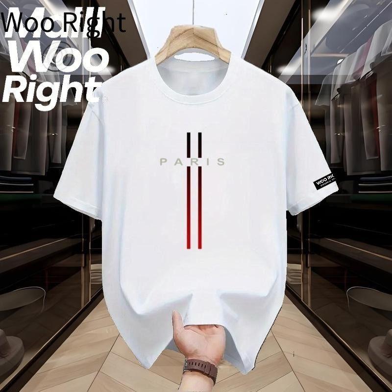 Woo Right เสื้อยืดพิมพ์ลายตัวอักษรผู้ชาย ปารีส สไตล์ลำลองฤดูร้อน วัสดุผ้าฝ้ายแขนสั้น กางเกงขาสั้นพอดี,