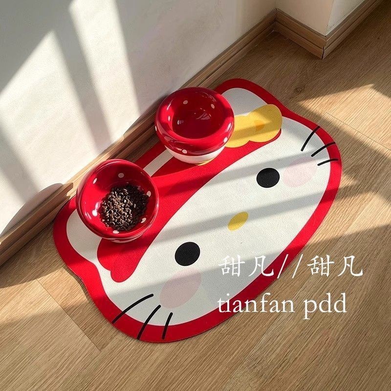 Girl Heart kitty Cat Placemat กันน้ํา Oilproof พรมปูพื้นสัตว์เลี้ยง Anti-slip Eating Mat ชามอาหารแมว