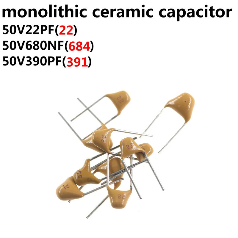 100 ชิ้นเสาหินเซรามิคตัวเก็บประจุ 50V 22PF 22 680NF 684 390PF 391