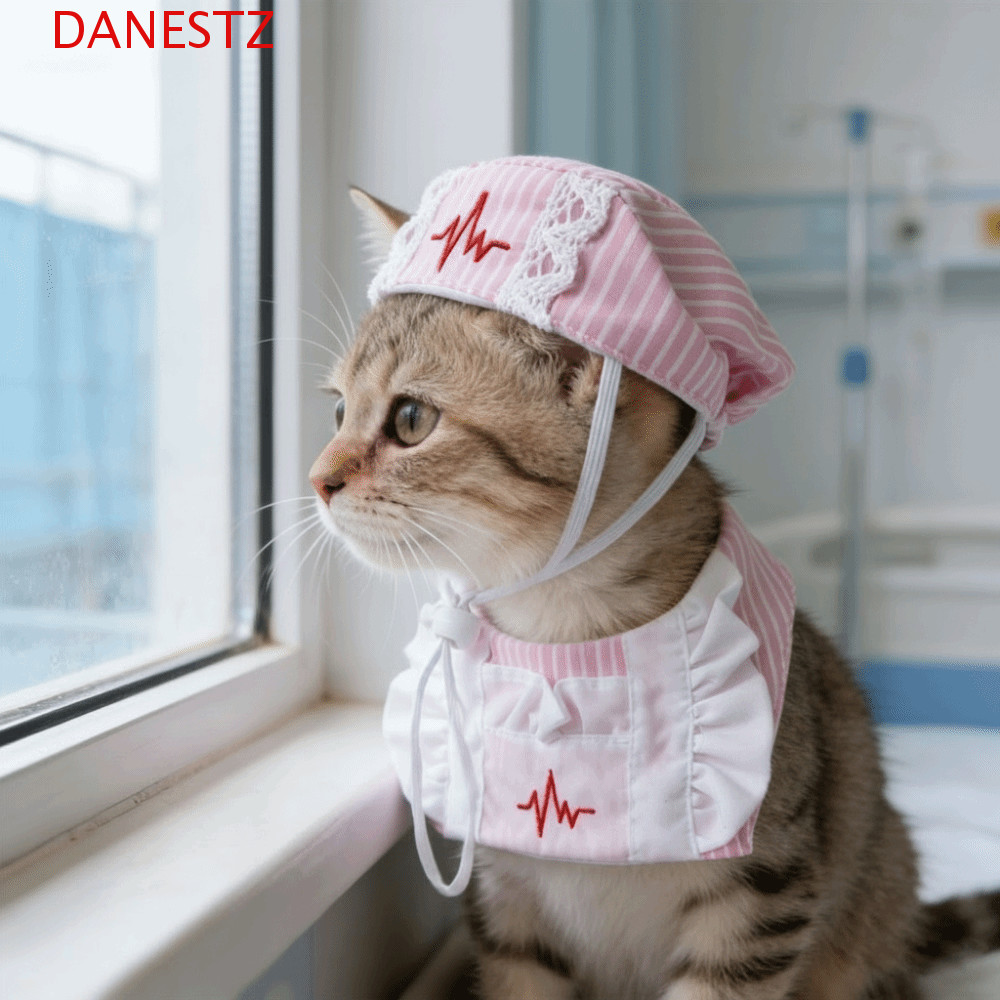 DANESTZ Cat Transformation Dress, Breathable Nurse Hat Cat Nurse Dress Up Funny Adjustable Pet Pink 