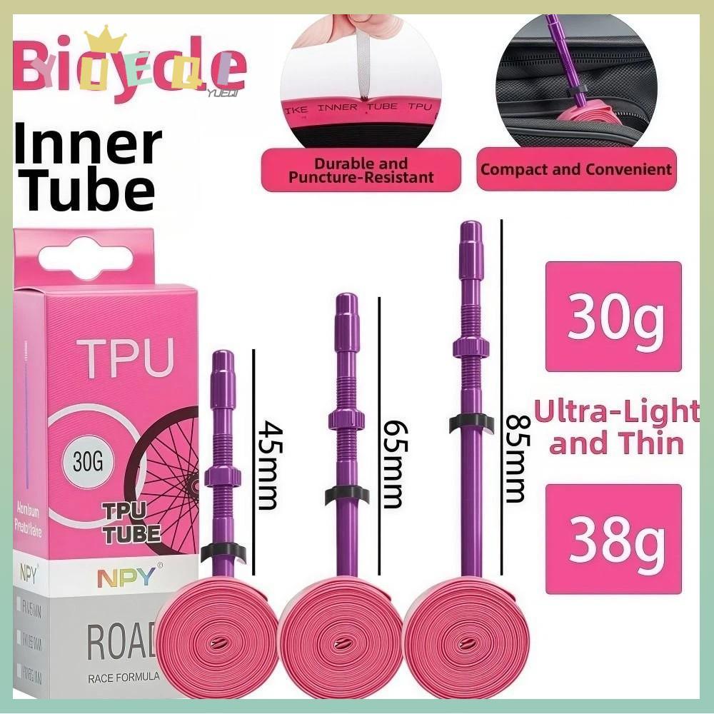 YUEQI TPU ยางภายในจักรยาน ขนาด 700x23-32C สำหรับ MTB 26 นิ้ว ทนทานต่อการเจาะ มีวาล์วอลูมิเนียมสีชมพู
