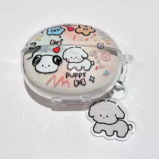 Stock ReadyCase สําหรับ QCY C50 การ์ตูน Star และดอกไม้ TPU โปร่งใสนุ่มหูฟังฝาครอบป้องกันพร้อมตะขอ