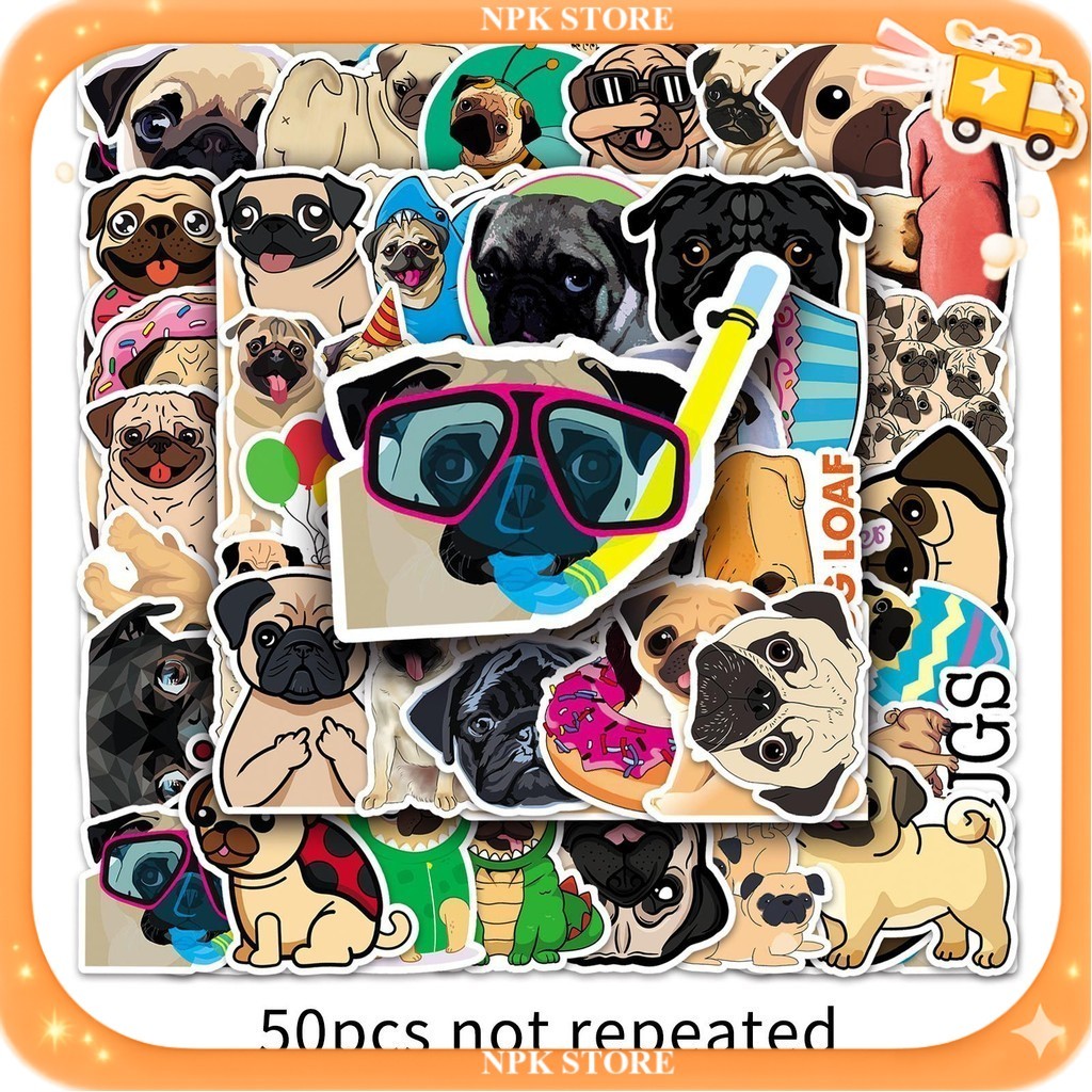 🔥🇹🇭พร้อมส่ง🇹🇭🔥 50ชิ้น สติกเกอร์ หมาปั๊ก การ์ตูน Pug Dog Sticker