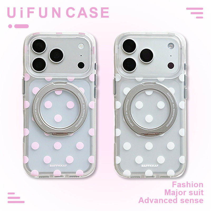 Simple Polka Dot หมุนพับ Kickstand เคสโทรศัพท์สําหรับ iPhone 17 16 15 14 Pro Max 13 อะคริลิคโปร่งใสปกหลัง Anti-drop Hard ปลอก