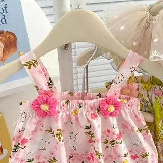 MooDeng Baby ชุดเซตเด็กหญิง ลายน่ารัก มี6ลาย เสื้อ สายเดี่ยว กางเกง เซต2ชิ้น ขาสั้น