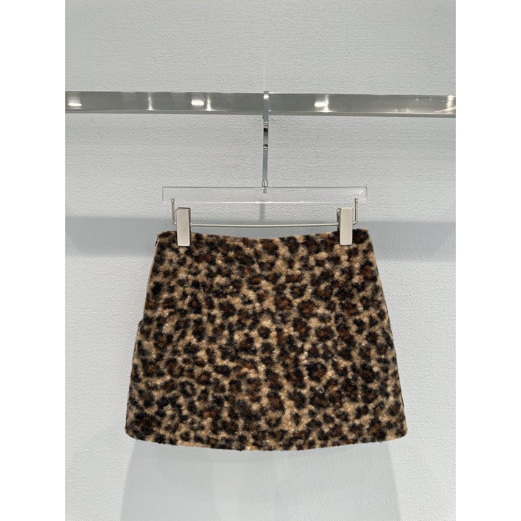 MQHV New women's leopard print terry loop ultra-short skirt