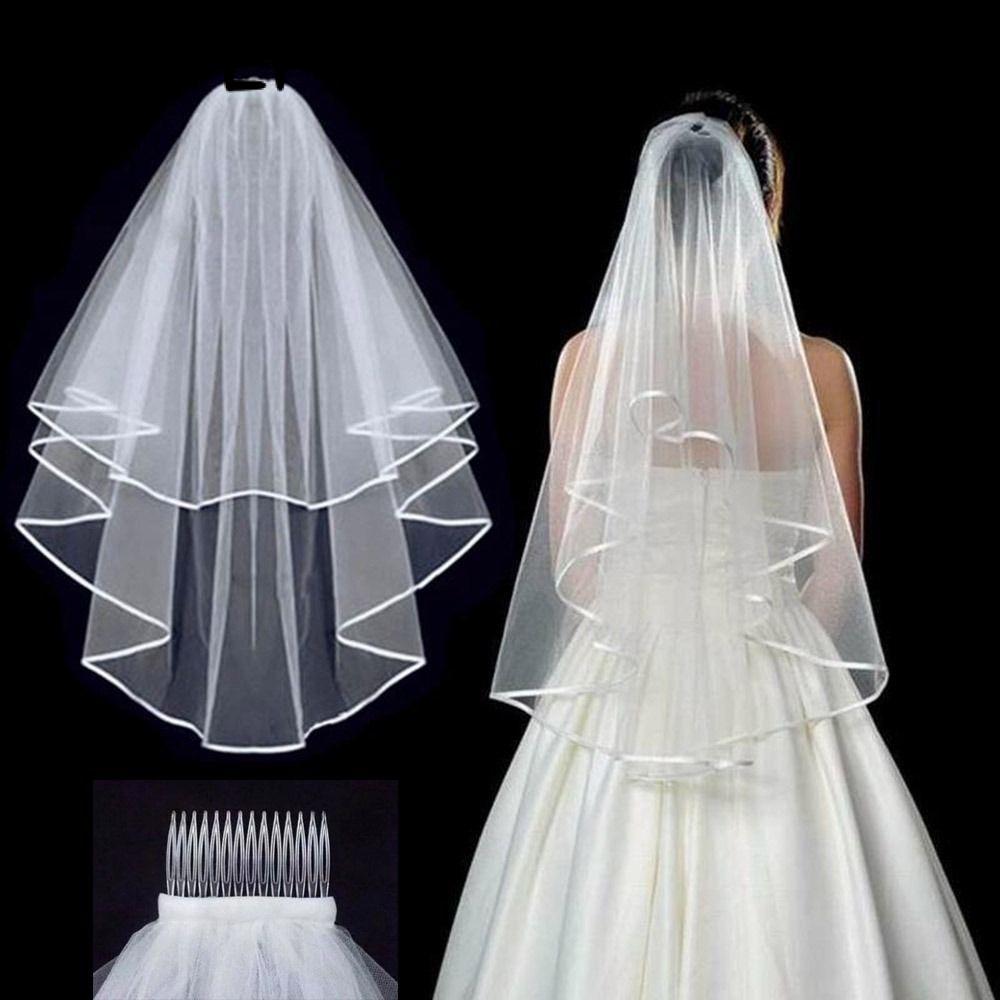 CUTEFIY Wedding Veil Elegant Wedding Accessories Photo Veil Short Simple Two Layer Womens Tulle