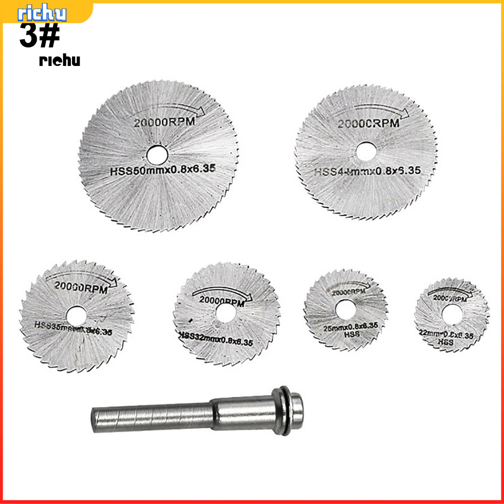 [richu] 7 ชิ้น HSS Circular Cutting Disc Saw Blades Pole Set Wood Rotary Drill Accessories