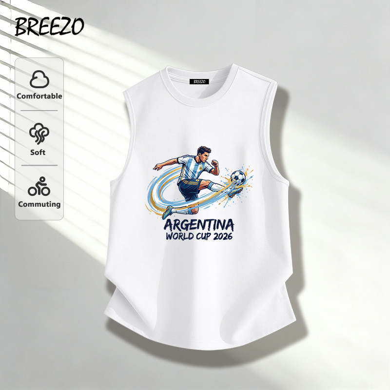 เสื้อลายทาง ผ้านิ่ม นุ่ม ใส่สบาย ใส่สบายไม่ร้อน Argentina World Cup 2026 สกรีนลาย ฤดูร้อน สกรีนมาใหม่ (พร้อมส่ง)