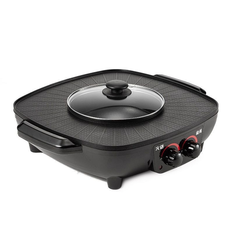 Korean 2-in-1 Hot Pot Grill Pan Dual Temp Control Electric BBQ Shabu Shabu Cooker Home