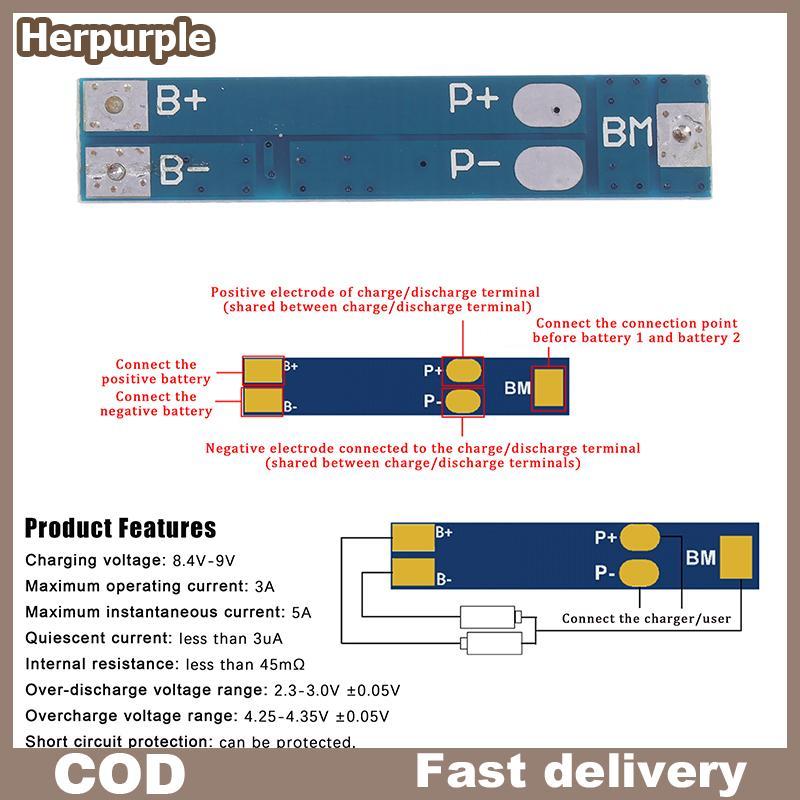 Herpurple 2S 5A/7.4V 8A/ 8.4V 18650 Charger Board BMS Over Charge-Discharge Protection Module TH