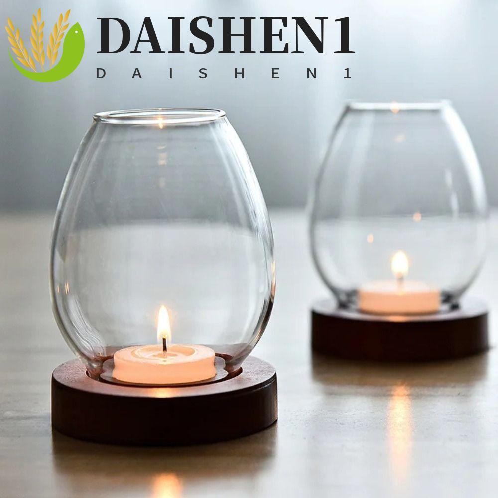 DAIHEN1 เชิงเทียนพร้อมฝาปิดถ้วย, เชิงเทียนโปร่งใสทรงกลม, ตกแต่งบ้านสไตล์ยุโรปกันลมพร้อมฐานไม้เครื่อง