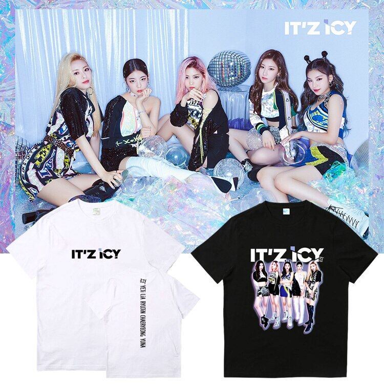 ITZY รวมอัลบั้ม ITz ICY ฤดูร้อนหลวมเสื้อผ้า Kpop แขนสั้นรอบคอพิมพ์เสื้อยืด