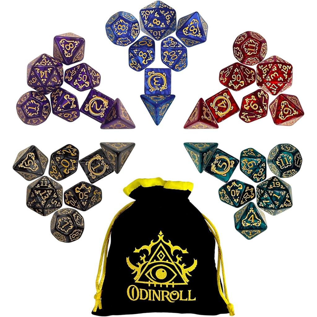 ชุดลูกเต๋า Polyhedral 35 ชิ้น - 5 ชุดลูกเต๋า RPG พร้อมกระเป๋า 1 ใบ สําหรับ Dungeons และ Dragons D&D 