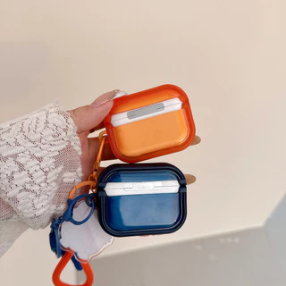 กรอบรูปสีฟ้าและสีส้ม เคสใสกันกระแทกสําหรับ AirPods Pro 3/4 พร้อมจี้ห้อย สไตล์ใหม่ รองรับ AirPods Pro 2 Gen 4ANC