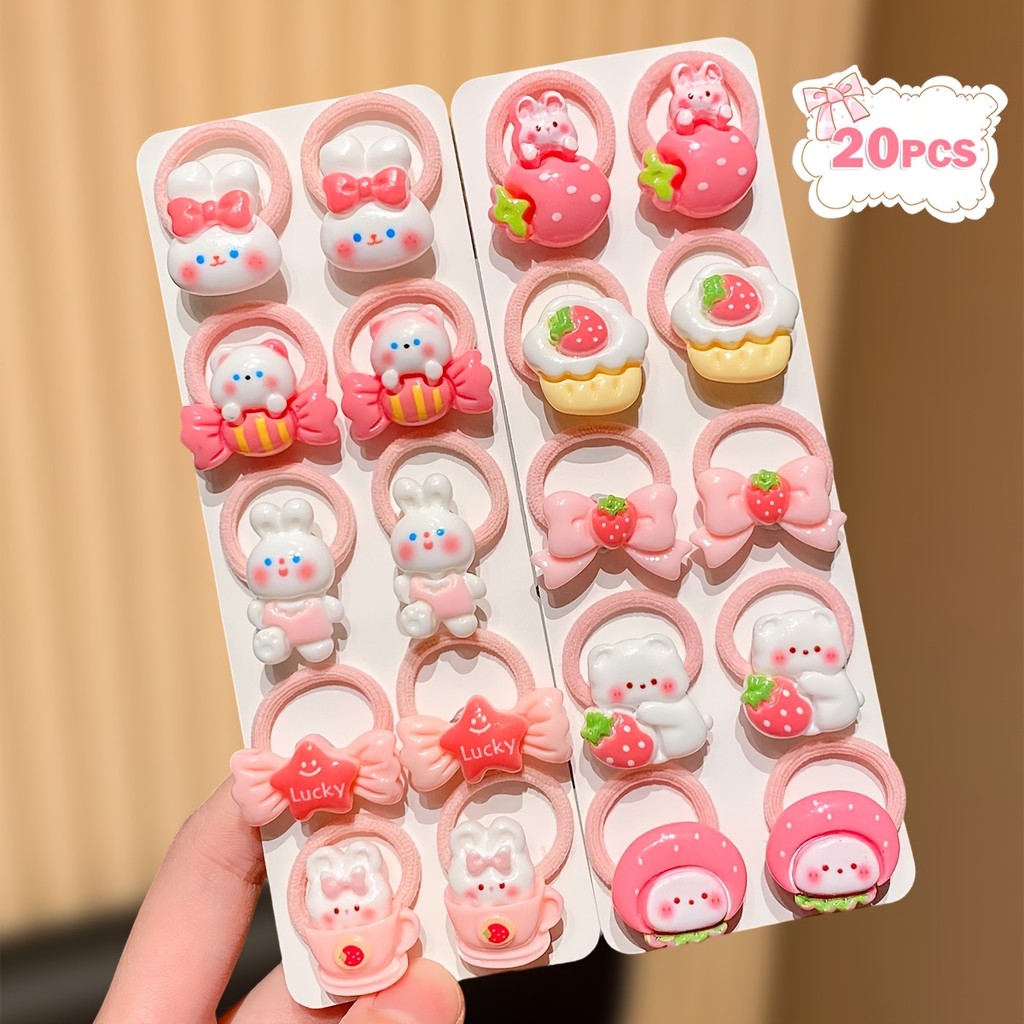 10/20ชิ้นน่ารักผูกผมการ์ตูน,ออกแบบ3ง,สีชมพูวัสดุเงา,ยางรัดผมยืดหยุ่นสูงสําหรับถักเปียทุกวัน,พรรคและชุดน่ารัก