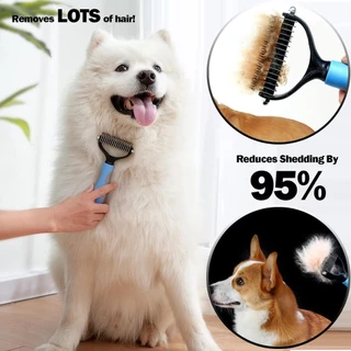 หวีกรูมมิ่งสัตว์เลี้ยงสองด้าน Undercoat Rake Deshedding Dematting แปรงสําหรับสุนัขแมวขนร่วงกําจัดขน