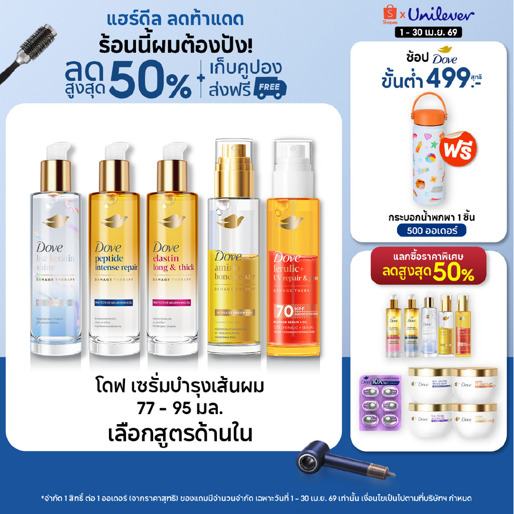 ใหม่! โดฟ นอริชชิ่ง ออยล์ 77-95 มล.x1-x2 (เลือกสูตรข้างใน) Dove Nourishing Oil 77-95 ml.x1-x2