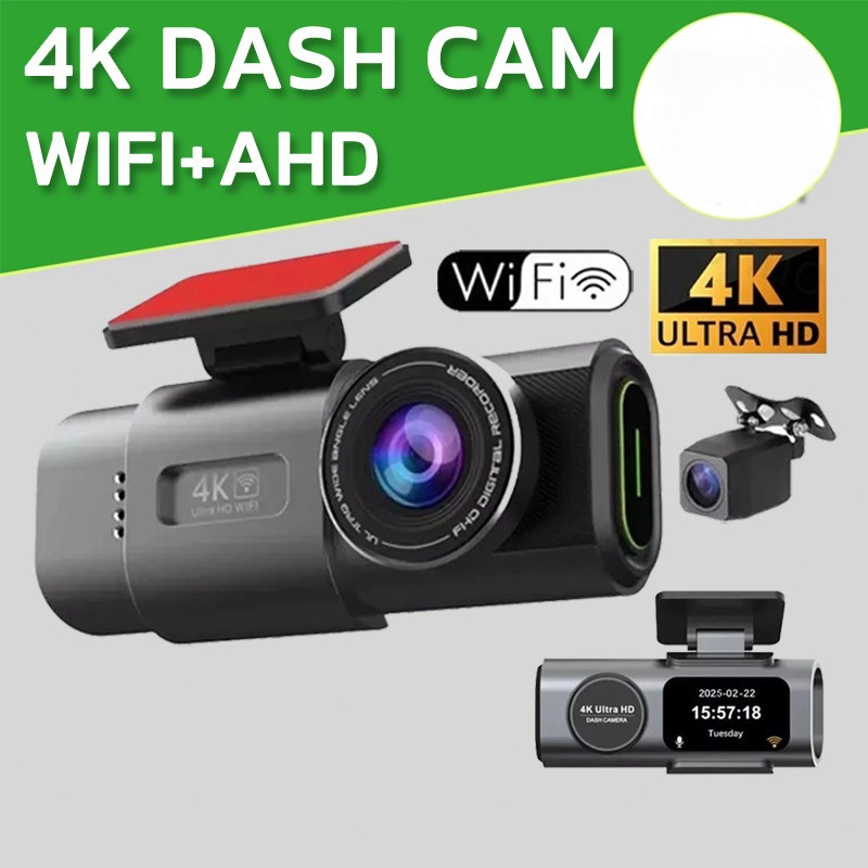 กล้องติดรถยนต์ 4K+2160P ULTRA HD กล้องหน้าหลัง มุมกว้าง 170°การเชื่อมต่อ APP WiFi โหมดกลางคืน การดูแบบเรียลไทม์