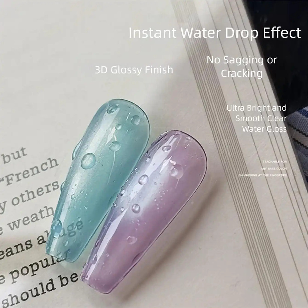 No-Wiper Water Drop Top Coat สําหรับเล็บ – 3D Clear Gel เหมาะสําหรับผลเคลือบคริสตัลฤดูร้อนเหมาะสําหรับร้านเสริมสวยและใช้ในบ้าน