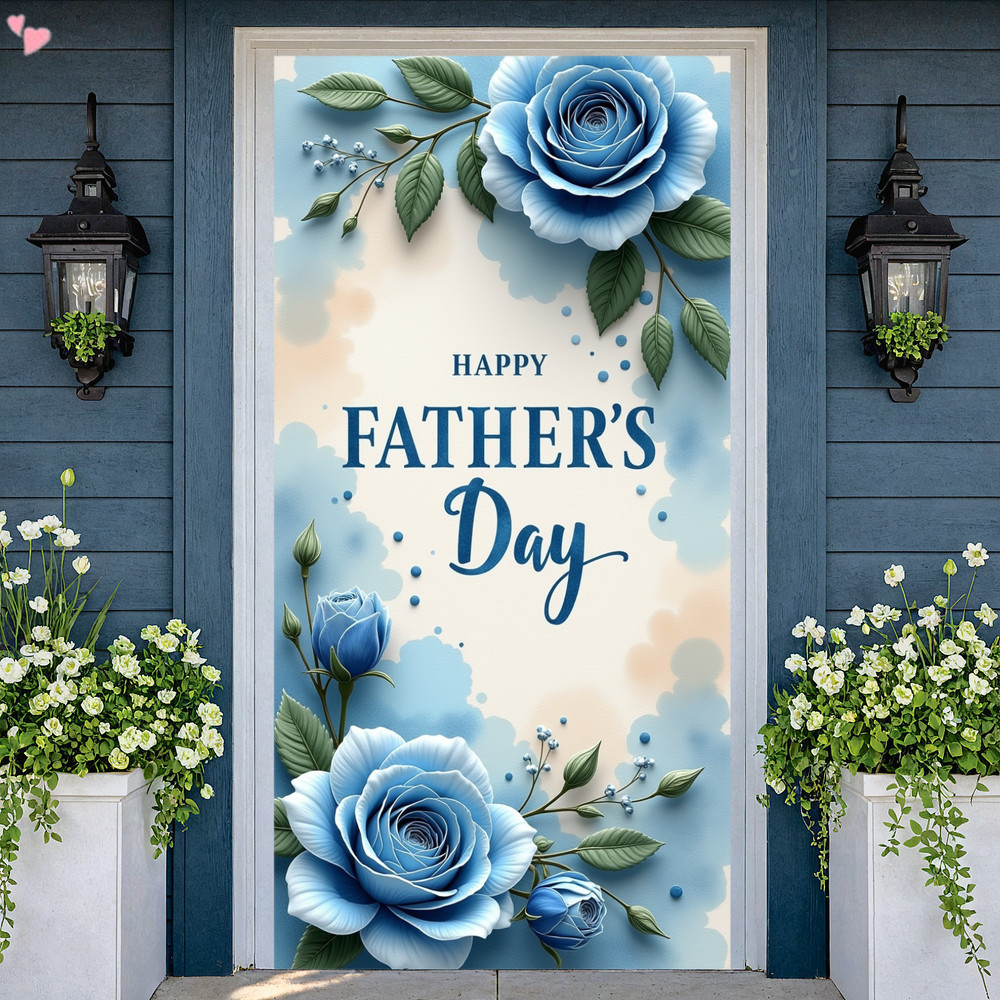 180 ซม.x 90 ซม./70.86 x 35.43 นิ้ว Happy Fathers Day ประตูแบนเนอร์ Blue Rose กลางแจ้ง Porch ป้าย Par