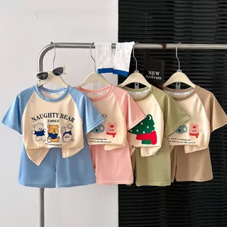 ชุดเสื้อแขนสั้นและกางเกงขาสั้นสำหรับเด็ก, สไตล์บางเบาสำหรับฤดูร้อน, เสื้อผ้าเด็กการ์ตูนสำหรับเด็กชายและเด็กหญิง, เสื้อผ้