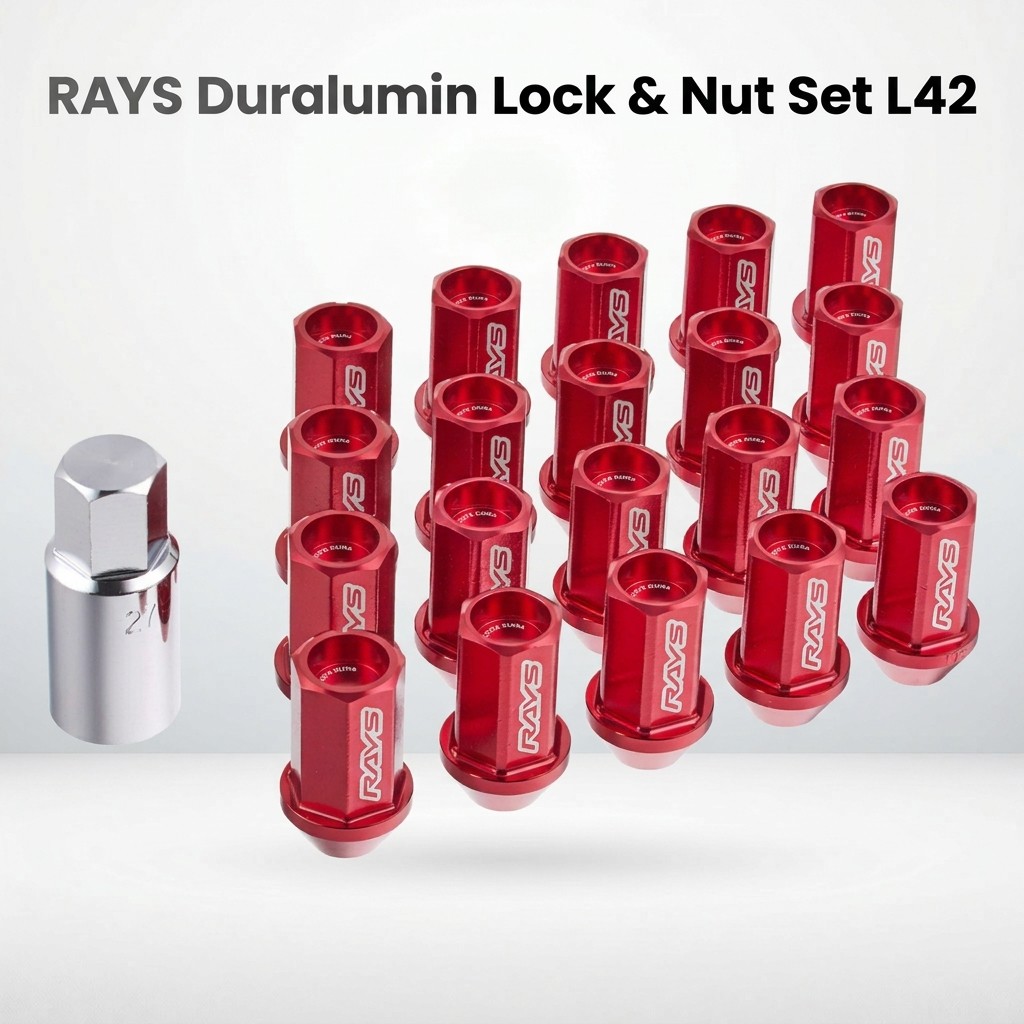 ชุดน็อต+ล็อกล้อ RAYS ดูราลูมิน L42 แบบตรง | RAYS Duralumin Lock + Nut Set, L42, Straight Type
