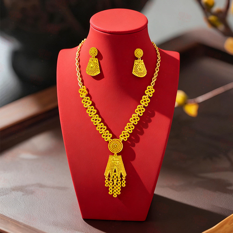 Gold-Plated ชุดเจ้าสาวดูไบเครื่องประดับงานแต่งงานชุด High-End สร้อยคอต่างหูเจ้าสาวตกแต่ง 26/4/19 O4O