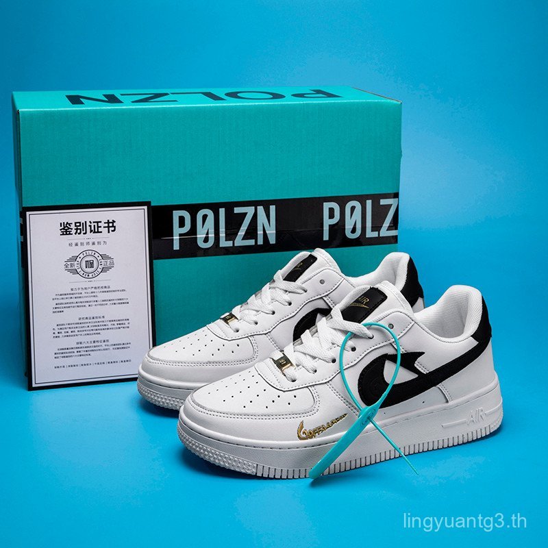 Dunk AF1-2 Air Force รองเท้าผ้าใบ สีขาว ดำ และทอง