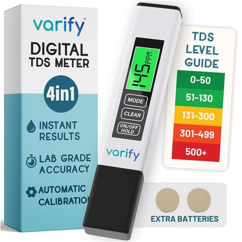 VARIFY 4-in-1 TDS Meter เครื่องทดสอบน้ําดิจิตอลสําหรับน้ําดื่มที่ถูกต้อง 0-9990 PPM EC & Temp Readin