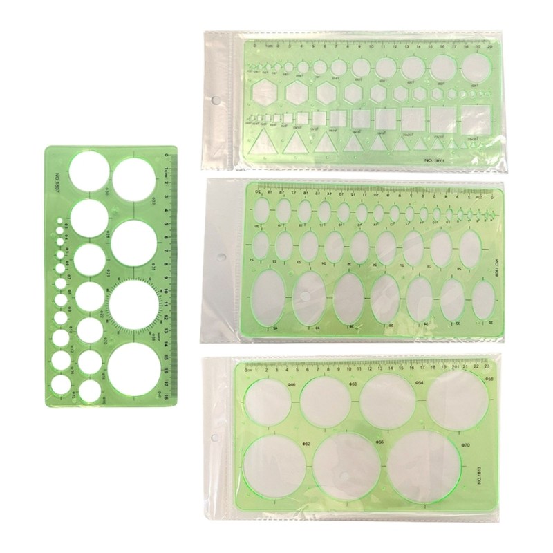 Stat 4 ชิ้นเรขาคณิตวาดแม่แบบไม้บรรทัดพลาสติก Circulular Stencils สําหรับการวาดภาพ