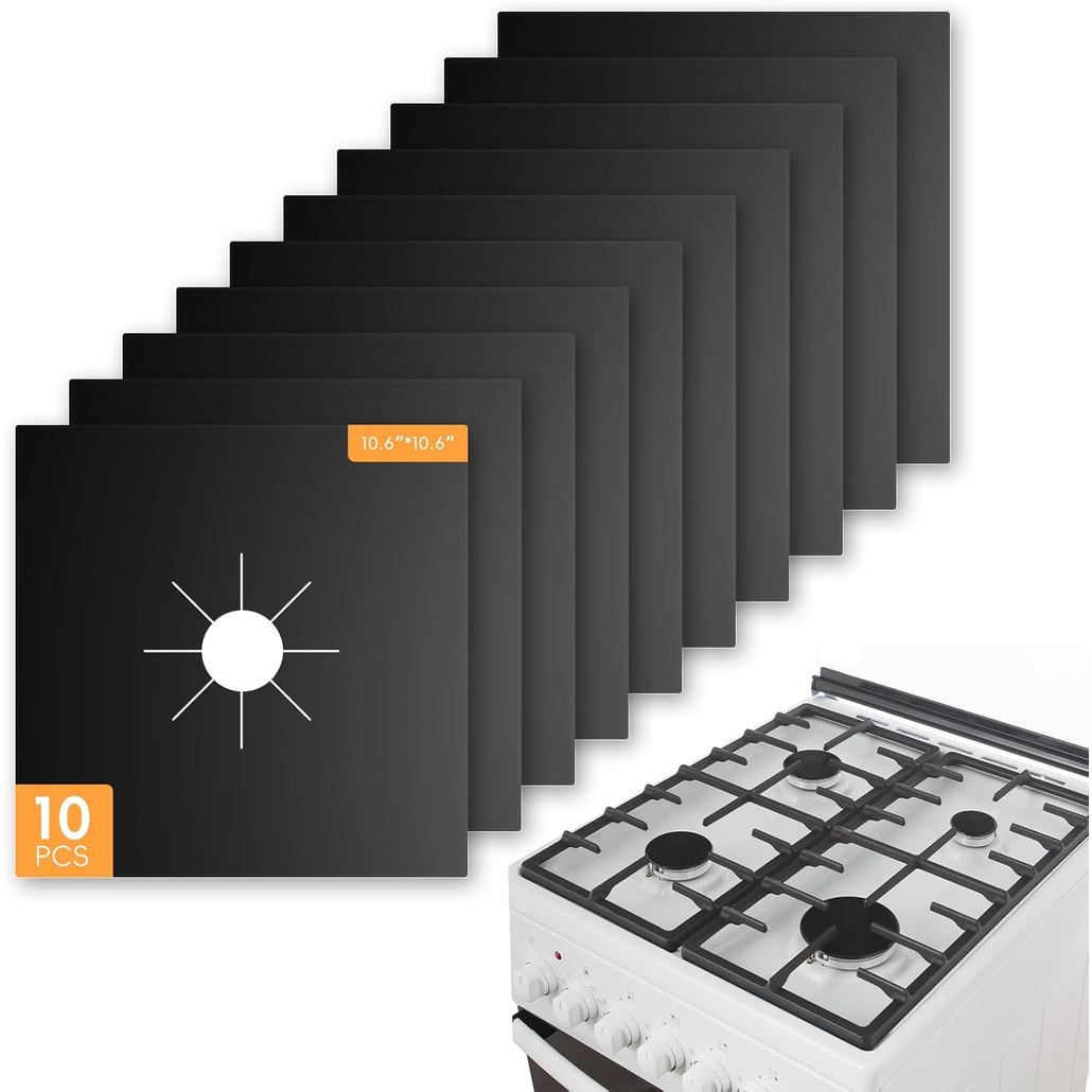 10-Pack Cuttable เตาด้านบนสําหรับเตาแก๊ส, Non-Stick Gas Range Protectors & Burner Liners, นํากลับมาใ