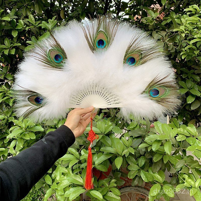 Feather พัดลมนกยูงพัดลมประสิทธิภาพ Catwalk สไตล์เดียวกัน Feather Cheongsam Live Feather พัดลมพัดลมนก