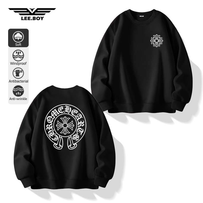 ผ้าสำลีเกรดพรีเมียม บุขนกันหนาว Sweatshirt แบบไม่มีหมวก พิมพ์ลายแฟชั่น ทรงหลวมและเอนกประสงค์ พร้อมส่งจากกทม