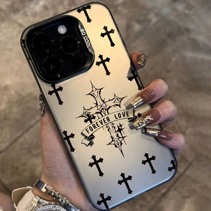เคสโทรศัพท์ IMD Hybrid พร้อม Aesthetic Cross Motif "Forever Love" เหมาะสําหรับ iPhone 7/8/Plus 11/12