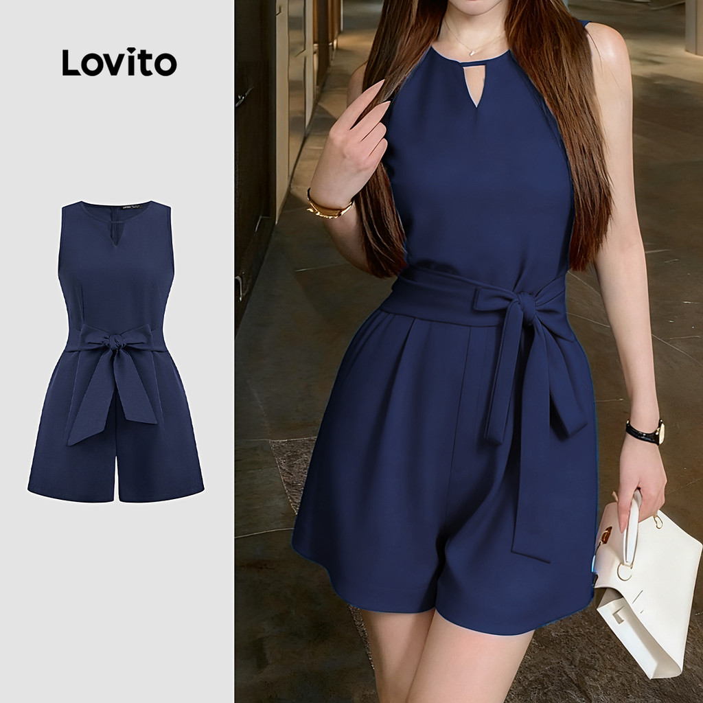 Lovito ชุดจั๊มสูทหรูหรา สีน้ำเงินเข้ม สำหรับผู้หญิง L166AD368