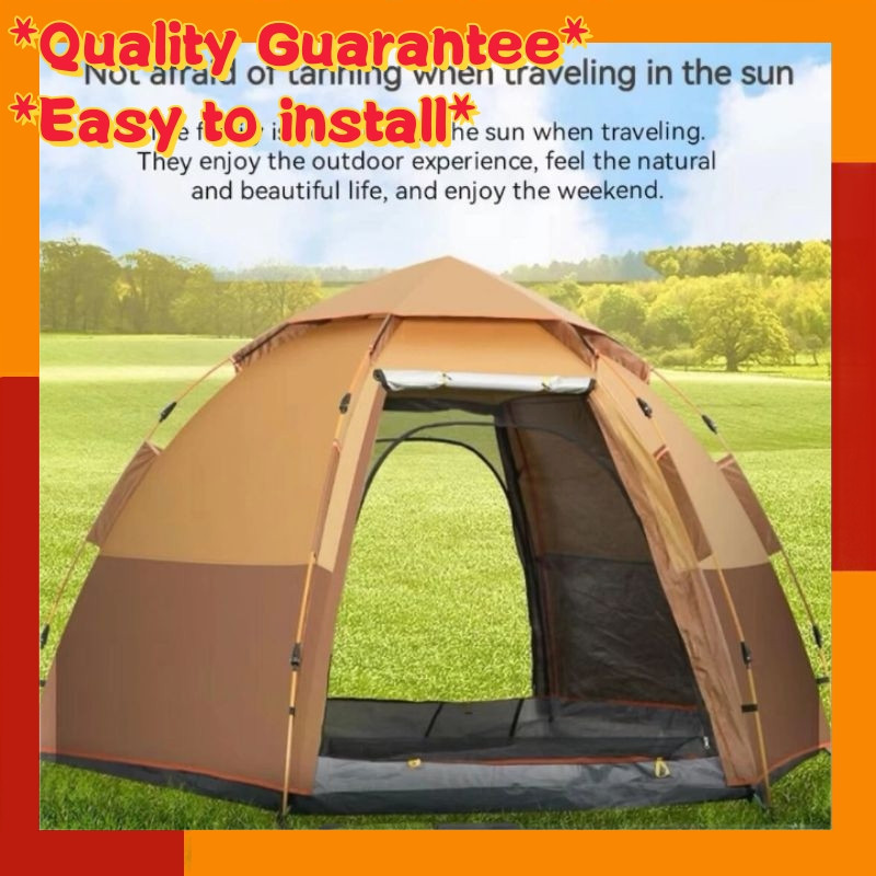 5-8 person fully automatic double-layer thickened rainproof camping gear, outdoor hexagonal tent