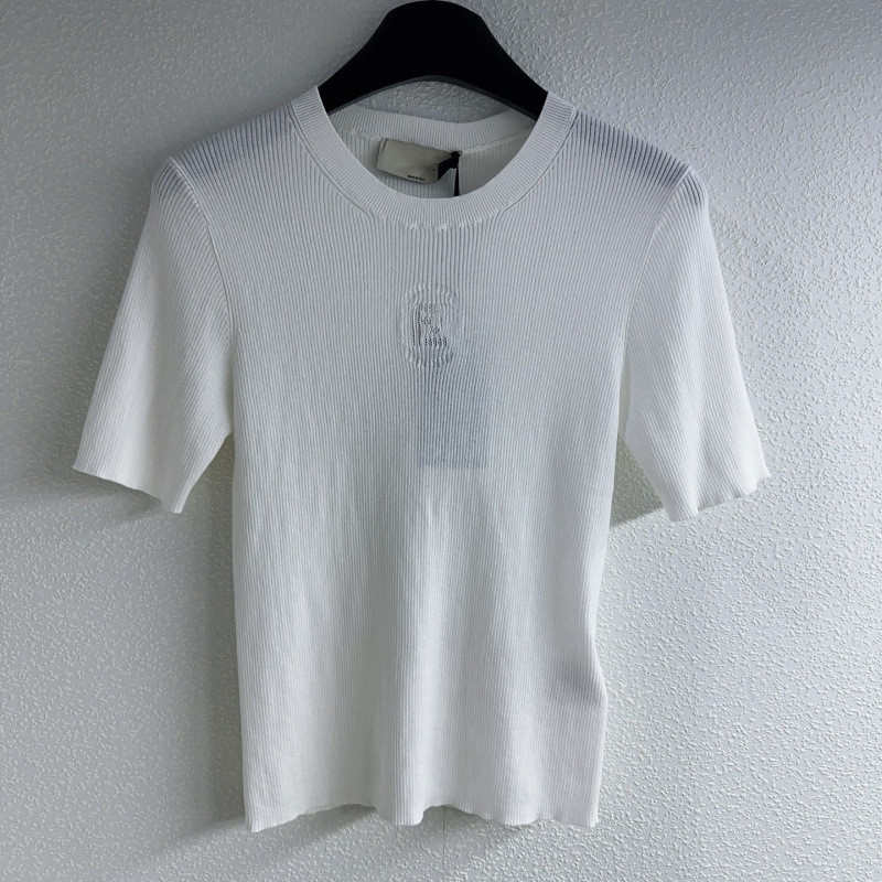 B9VR FE##I 25New Simple Hollow Pattern Knitted Sweater Round Neck Short Sleeve Top