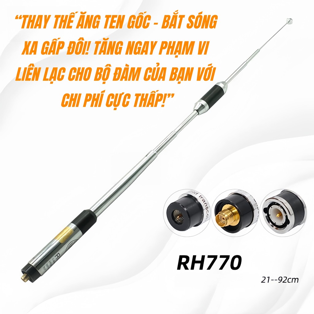 เสาอากาศ SMA Dual Band RH-770 - สัญญาณเตือนแรงสุดที่เพิ่มขึ้นสําหรับเครื่องส่งรับวิทยุ Baofeng - กํา