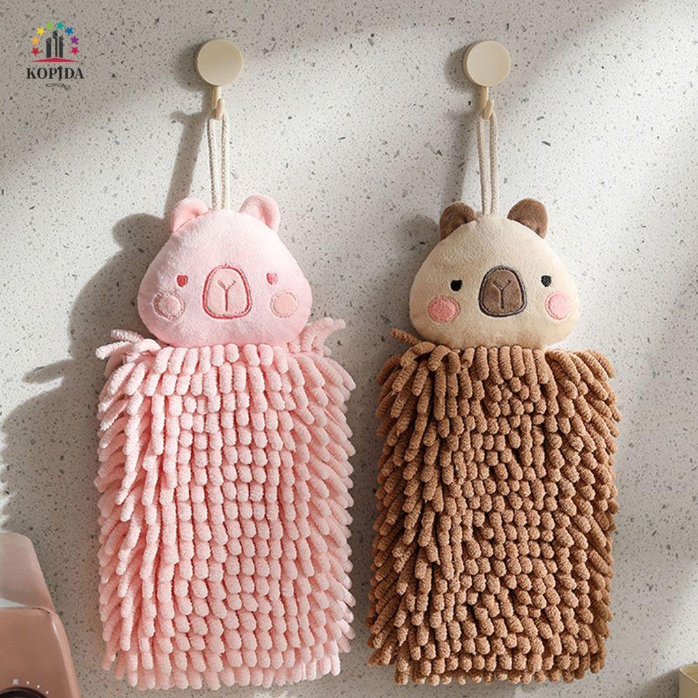 WILLIS Capybara ผ้าเช็ดมือแบบแขวน, ผ้าเช็ดมือ Chenille หนาติดผนัง, การ์ตูนแห้งเร็วนํากลับมาใช้ใหม่ดูดซับห้องครัวผ้าขนหนูไมโครไฟเบอร์อุปกรณ์ครัว