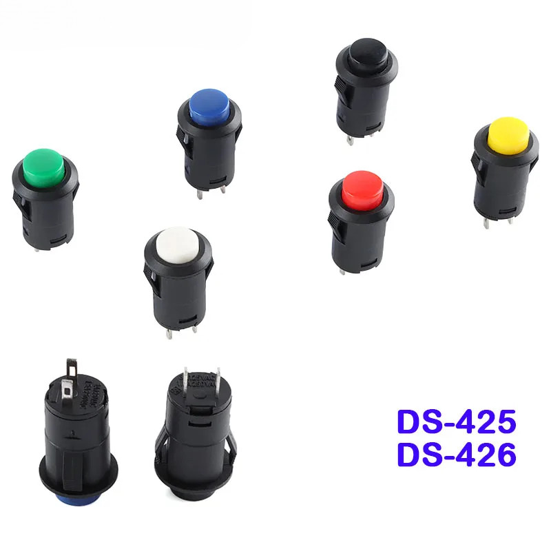 5 ชิ้น DS-425 DS-426 Snap-in Pushbutton สวิทช์ 12 มม.รอบ Self Reset ล็อค 250VAC/1.5A 125VAC/3A สีขาว