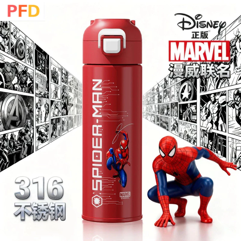 Spider-Man ดิสนีย์เดอร์แมนเด็กกระติกน้ําร้อนถ้วยความจุขนาดใหญ่316แบบพกพาดื่มโดยตรงถ้วย