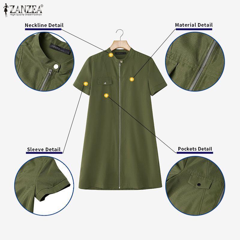 ZANZEA ชุดเดรสแขนสั้นสำหรับผู้หญิงสไตล์เกาหลี ลายพิมพ์เก๋ อารมณ์สบายๆ ในวันหยุด — صورة 8