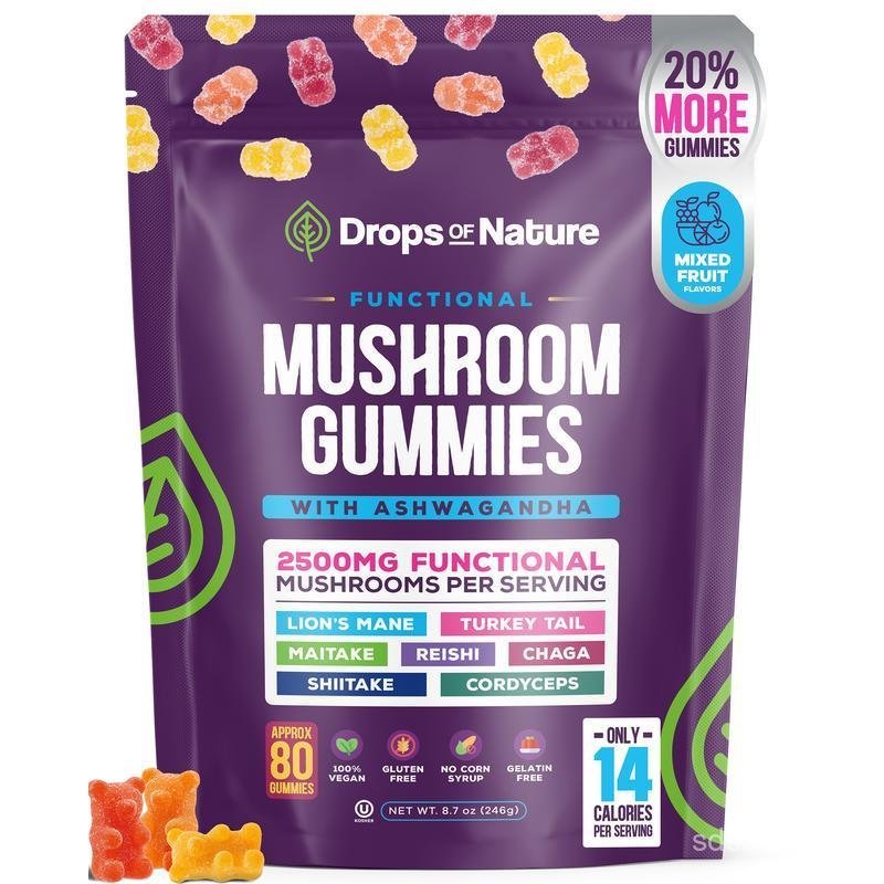 [OFFICIAL STORE] Drops Of Nature Mushroom Gummies | Ashwagandha KSM-66, Lion's Mane, Shiitake, Turke
