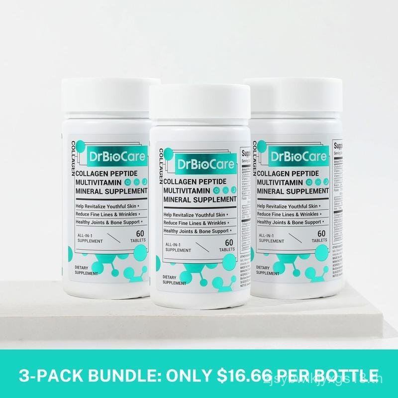 DrBioCare Collagen Peptide 3 bottle, Vitamin & Mineral, Contains Vitamin d3, Vitamin C, Probiotics, 