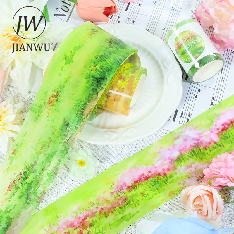 JIANWU 55 มม.* 200 ซม.VINTAGE สีเขียว Meadow ดอกไม้ภูมิทัศน์วัสดุ Collage Scrapbooking PET เทป Creative DIY Journal เครื่องเขียน