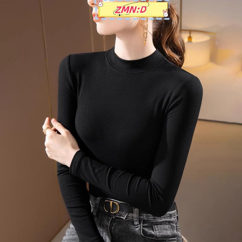 ZMN:D ฤดูใบไม้ร่วงและฤดูหนาวใหม่รอบคอ Slim Fit แขนยาวบาง Bottoming เสื้อผู้หญิง RRT